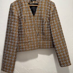 Vintage Nine West Brown and White Houndstooth crop Blazer